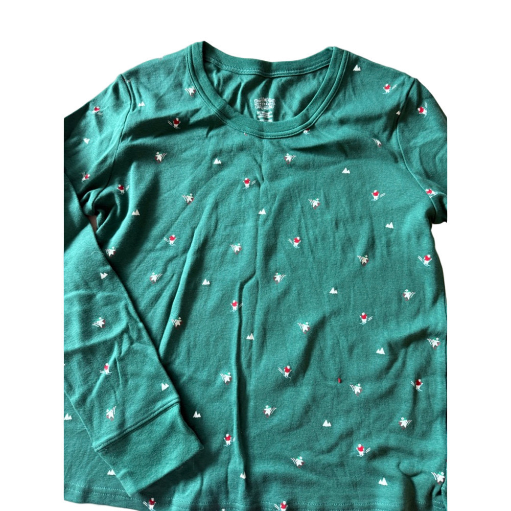 Women's WonderShop Christmas Sleep Shirt Green/Red Skiing Print Size M
